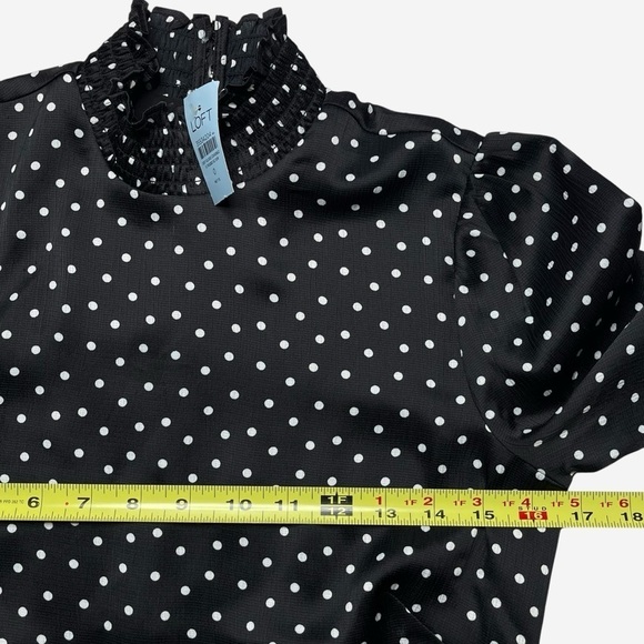 LOFT Dotted Smocked Mini Flare Dress Size 0 Petite Black Lined NEW - Picture 10 of 15